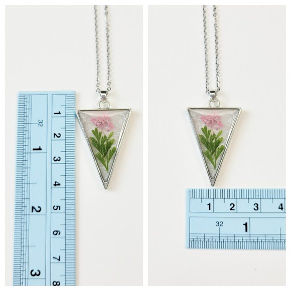 Floral Pendant Necklace Pastel Pink Green and Pearl White Pressed Dried Flowers - Picture 7 of 10